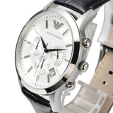 Emporio Armani Classic Chronograph Silver Dial Black Leather Strap Watch For Men - AR2432 Buy Now By Emporio Armani