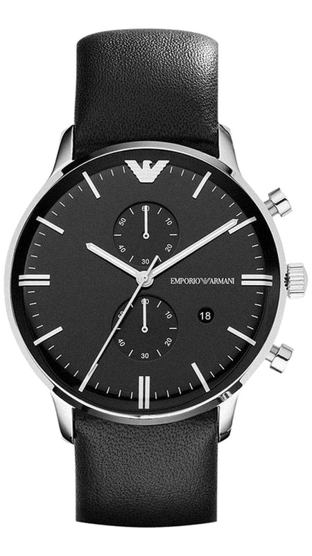 Emporio Armani Gianni Chronograph Black Dial Black Leather Strap Watch For Men - AR0397 Buy Now By Emporio Armani