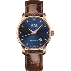 Mido Baroncelli III Automatic Blue Dial Brown Leather Strap Watch For Men - M8600.3.15.8 Buy Now By Mido