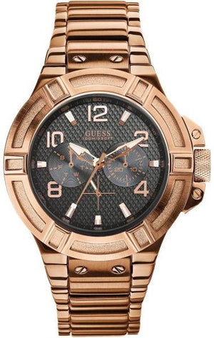 Guess Rigor Multi Function Black Dial Rose Gold Steel Strap Watch For Men - W0218G3 Buy Now By Guess