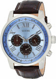 Guess Horizon Chronograph Analog Blue Dial Brown Leather Strap Watch For Men - W0380G6 Buy Now By Guess