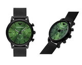 Emporio Armani Luigi Chronograph Green Dial Black Mesh Bracelet Watch For Men - AR11470 Buy Now By Emporio Armani