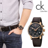 Calvin Klein City Chronograph Grey Dial Brown Leather Strap Watch for Men - K2G276G3