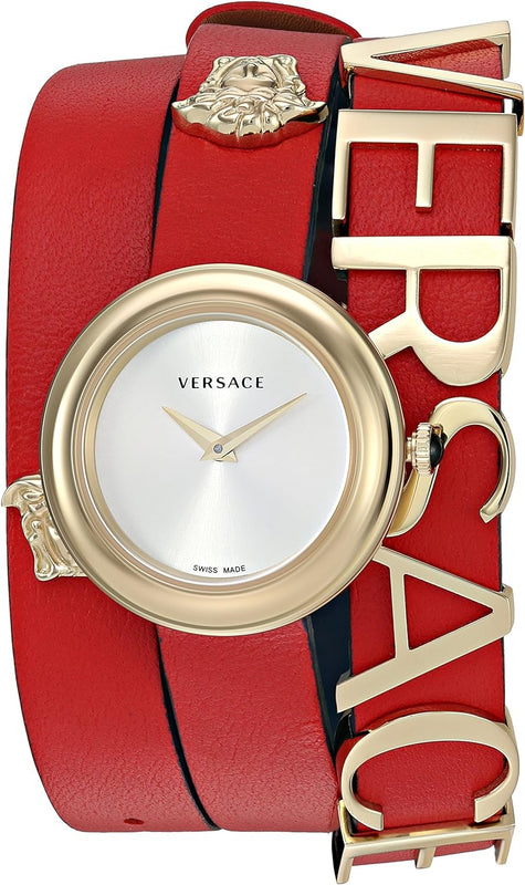 Versace V-Flare Quartz Silver Dial Red Leather Strap Watch for Women - VEBN00418 Buy Now By Versace