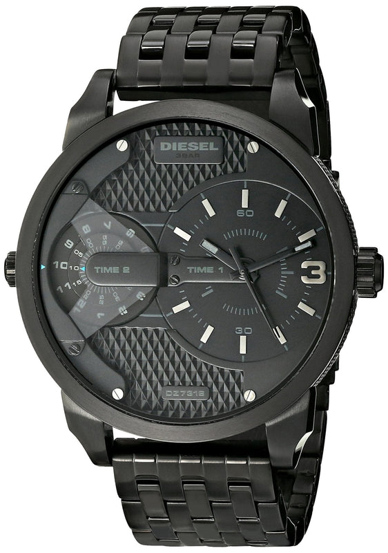 Diesel Mini Daddy Dual Time Black Dial Black Stainless Steel Strap Watch For Men - DZ7316 Buy Now By Diesel