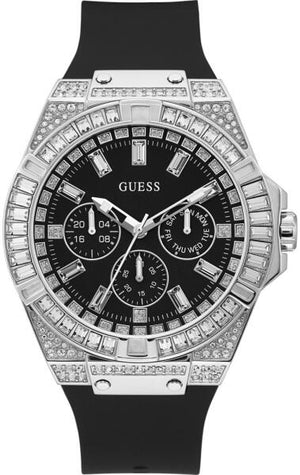 Guess Baguette Crystals Black Dial Black Silicone Strap Watch For Men - GW0208G1 Buy Now By Guess