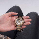 Guess Frontier Chronograph Crystals Gold Dial Two Tone Steel Strap Watch For Women - W1156L5 Buy Now By Guess