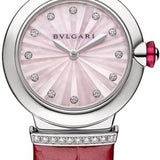 Bvlgari Lvcea Intarsio Diamonds Mother of Pearl Pink Dial Red Leather Strap Watch for Women - LVCEA103619 Buy Now By Bvlgari