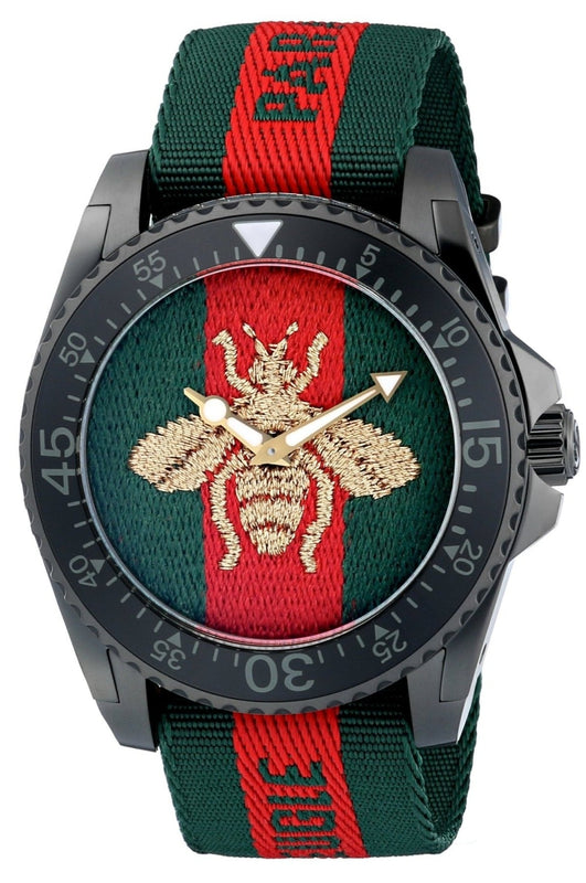 Gucci Dive Green & Red Dial Green & Red Nylon Strap Watch For Men - YA136216 Buy Now By Gucci