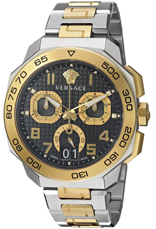 Versace Dylos Chronograph Black Dial Two Tone Steel Strap Watch for Men - VQC100016 Buy Now By Versace