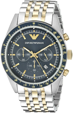 Emporio Armani Tazio Chronograph Blue Dial Two Tone Stainless Steel Watch For Men - AR6088 Buy Now By Emporio Armani