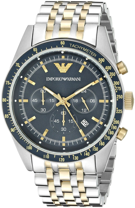 Emporio Armani Tazio Chronograph Blue Dial Two Tone Stainless Steel Watch For Men - AR6088 Buy Now By Emporio Armani