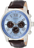 Guess Horizon Chronograph Analog Blue Dial Brown Leather Strap Watch For Men - W0380G6 Buy Now By Guess