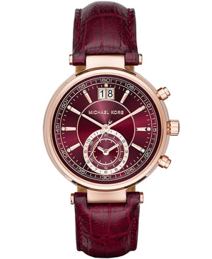 Michael Kors Sawyer Maroon Dial Maroon Leather Strap Watch for Women - MK2426 Buy Now By Michael Kors