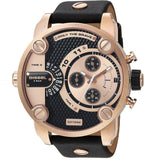 Diesel Little Daddy Black & Gold Dial Black Leather StrapWatch For Men - DZ7282 Buy Now By Diesel