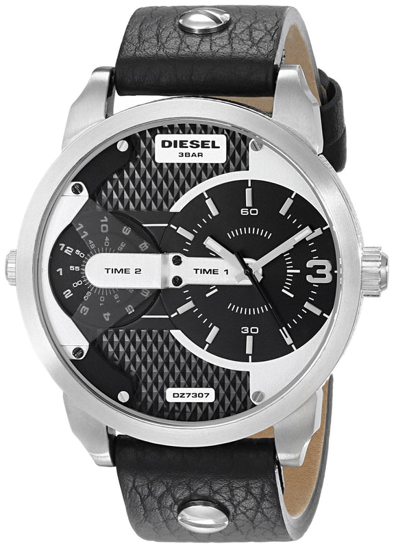 Diesel Mini Daddy Black Silver Dial Black Leather Strap Watch For Men - DZ7307 Buy Now By Diesel