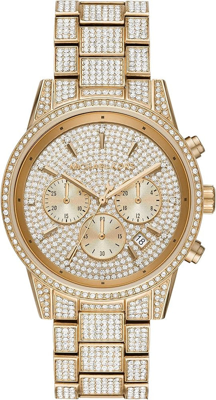 Michael Kors Ritz Three-Hand Glitz Crystals Gold Dial Gold Steel Strap Watch for Women - MK6747 Buy Now By Michael Kors