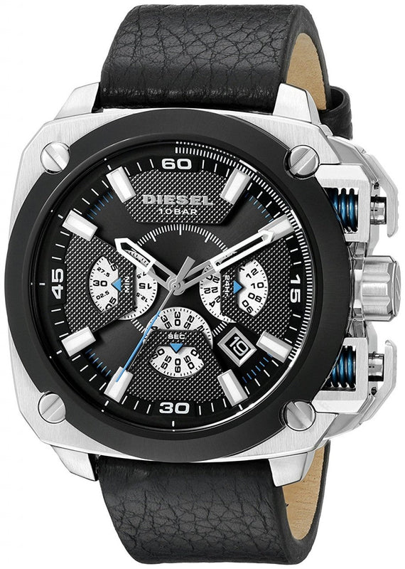 Diesel BAMF Chronograph Black Dial Black Leather Strap Watch For Men - DZ7345 Buy Now By Diesel