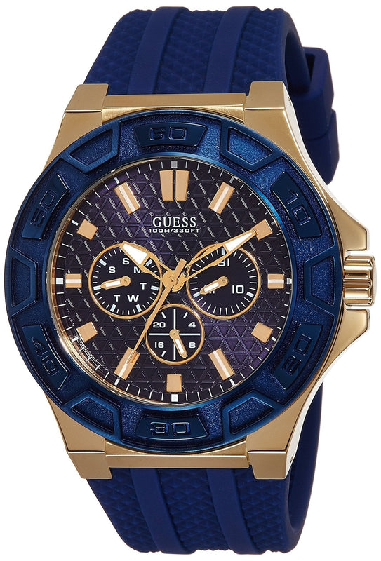 Guess Force Blue & Rose Gold Dial Blue Silicone Strap Watch For Men - W0674G2 Buy Now By Guess