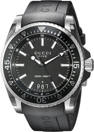 Gucci Dive Analog Quartz Black Dial Black Rubber Strap Watch For Men - YA136204 Buy Now By Gucci