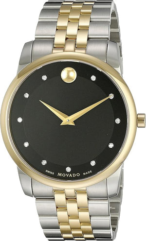Movado Museum Classic Diamonds Black Dial Two Tone Steel Strap Watch for Men - 0607202 Buy Now By Movado