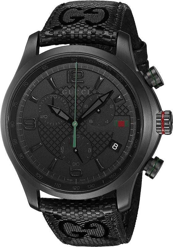 Gucci G Timeless Chronograph Black Dial Black Leather Strap Watch For Men - YA126244 Buy Now By Gucci