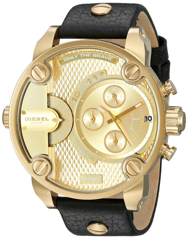 Diesel Mr Daddy Gold Dial Black Leather Strap Watch For Men - DZ7363 Buy Now By Diesel