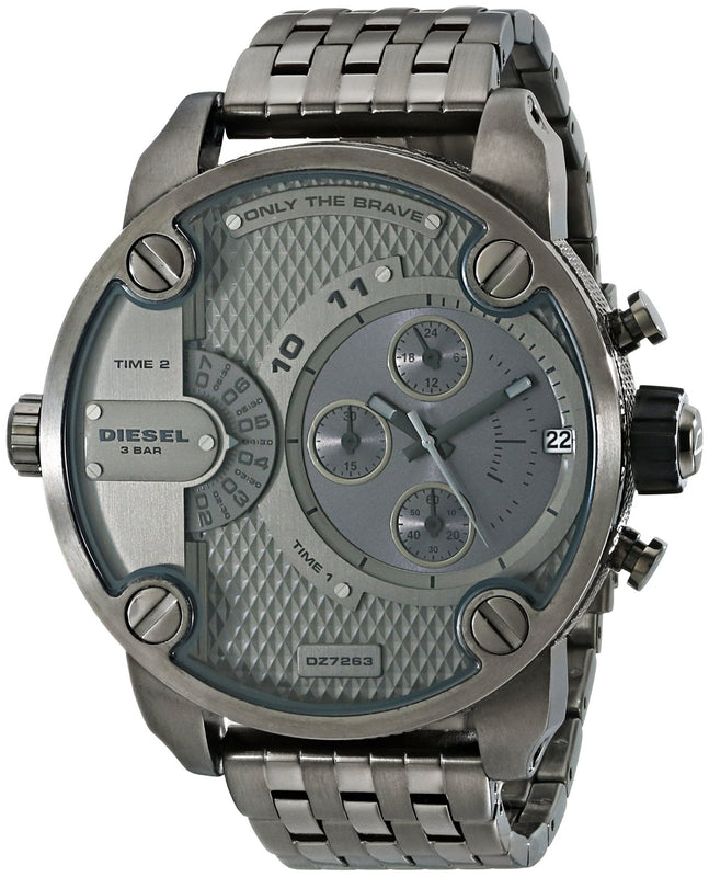 Diesel Little Daddy Dual Time Chronograph Grey Dial Stainless Steel Strap Watch For Men - DZ7263 Buy Now By Diesel
