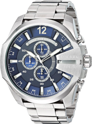 Diesel Mega Chief Chronograph Blue Dial Silver Steel Strap Watch For Men - DZ4417 Buy Now By Diesel