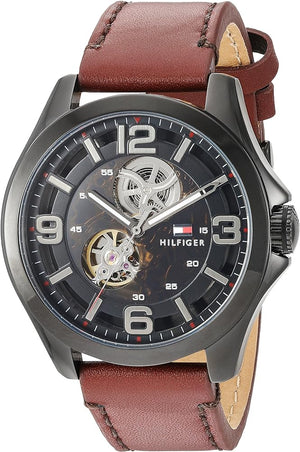 Tommy Hilfiger Bruce Automatic Black Dial Brown Leather Strap Watch for Men - 1791280 Buy Now By Tommy Hilfiger