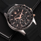 Maserati SFIDA 44mm Black Silicon Chronograph Watch For Men - R8871640002 Buy Now By Maserati