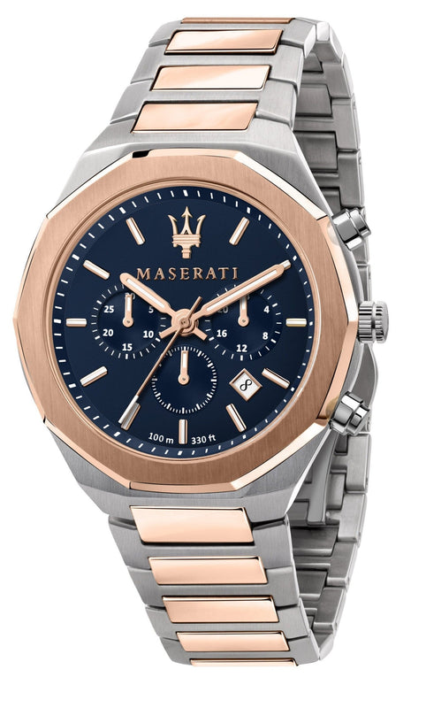 Maserati Stile Chronograph Blue Dial Rose Gold Two Tone Strap Watch For Men - R8873642002 Buy Now By Maserati