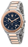 Maserati Stile Chronograph Blue Dial Rose Gold Two Tone Strap Watch For Men - R8873642002 Buy Now By Maserati