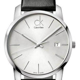 Calvin Klein City Date Silver Dial Black Leather Strap Watch for Men - K2G2G1C6 Buy Now By Calvin Klein
