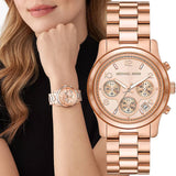Michael Kors Runway Chronograph Rose Gold Dial Rose Gold Steel Strap Watch For Women - MK7324 Buy Now By Michael Kors