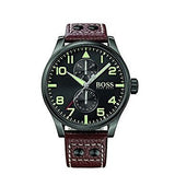Hugo Boss Aeroliner Day Date Black Dial Brown Leather Strap Watch For Men - HB1513079 Buy Now By Hugo Boss