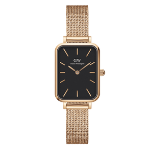 Daniel Wellington Quadro Melrose Black Dial Rose Gold Mesh Bracelet Watch For Women - DW00100432 Buy Now By Daniel Wellington