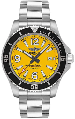 Breitling Superocean II Automatic 44mm Yellow Dial Silver Steel Strap Watch for Men - A17367021I1A1 Buy Now By Breitling
