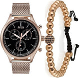 Hugo Boss Companion Quartz Black Dial Rose Gold Mesh Bracelet Watch For Men - HB1513548 Buy Now By Hugo Boss