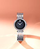 Movado Esperanza 63 Diamonds Black Dial Silver Steel Strap Watch For Women - 0607052 Buy Now By Movado