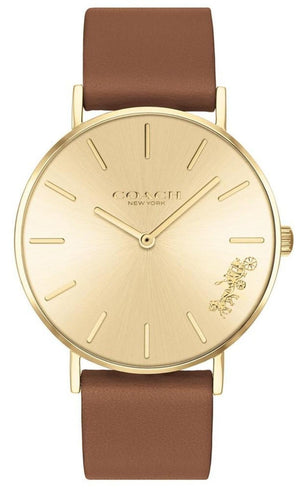 Coach Perry Analog Gold Dial Brown Leather Strap Watch for Women - 14503331-C Buy Now By Coach