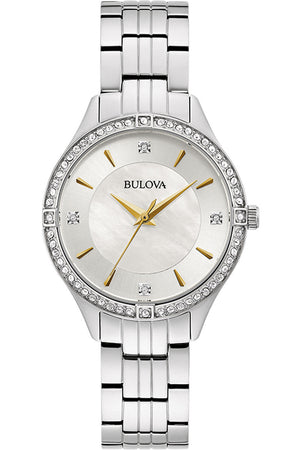 Bulova Crystal Collection Mother of Pearl Dial Silver Steel Strap Watch for Women - 96L263 Buy Now By Bulova