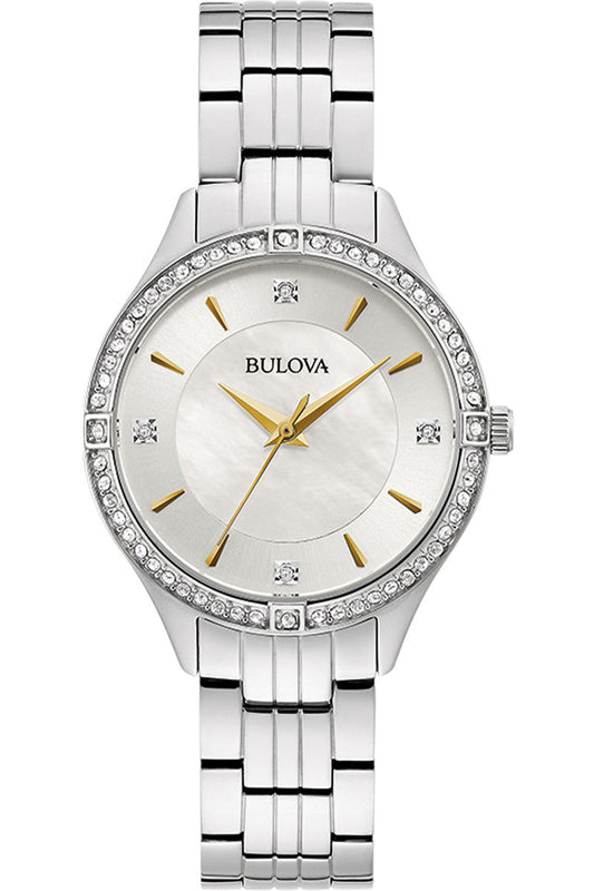 Bulova Crystal Collection Mother of Pearl Dial Silver Steel Strap Watch for Women - 96L263 Buy Now By Bulova