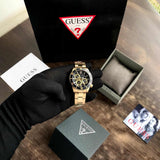Guess Axle Multifunction Black Dial Gold Steel Strap Watch For Men - GW0488G2 Buy Now By Guess