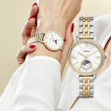 Fossil Jacqueline Analog Moonphase Mother of Pearl White Dial Two Tone Steel Strap Watch for Women - ES5166 Buy Now By Fossil