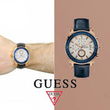 Guess Pinnacle Chronograph White Dial Blue Leather Strap Watch For Men - W0673G6 Buy Now By Guess