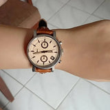 Fossil Original Boyfriend Sport Chronograph Beige Dial Brown Leather Strap Watch for Women - ES4046 Buy Now By Fossil