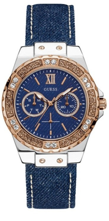 Guess Limelight Quartz Analog Blue Dial Blue Denim Strap Watch For Women - W0775l10 Buy Now By Guess