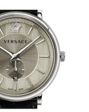 Versace V-Circle Black Manifesto Courage Quartz Silver Dial Black Leather Strap Watch for Men - VBQ080017 Buy Now By Versace