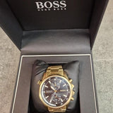 Hugo Boss Globetrotter Chronograph Black Dial Gold Steel Strap Watch for Men - 1513932 Buy Now By Hugo Boss